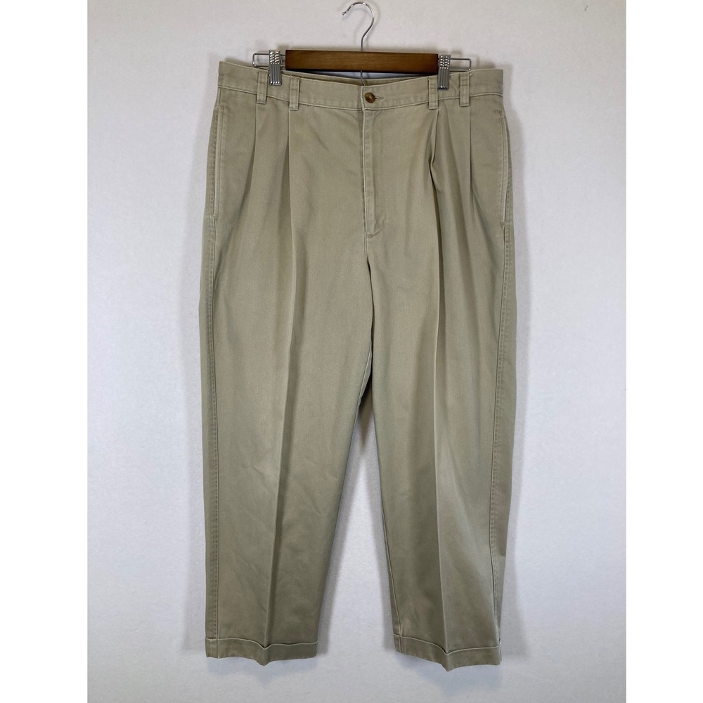 Classic Preppy Jos. A. Bank Mens 35x29 Khaki Tan Pleated Cuffed Cotton Chinos